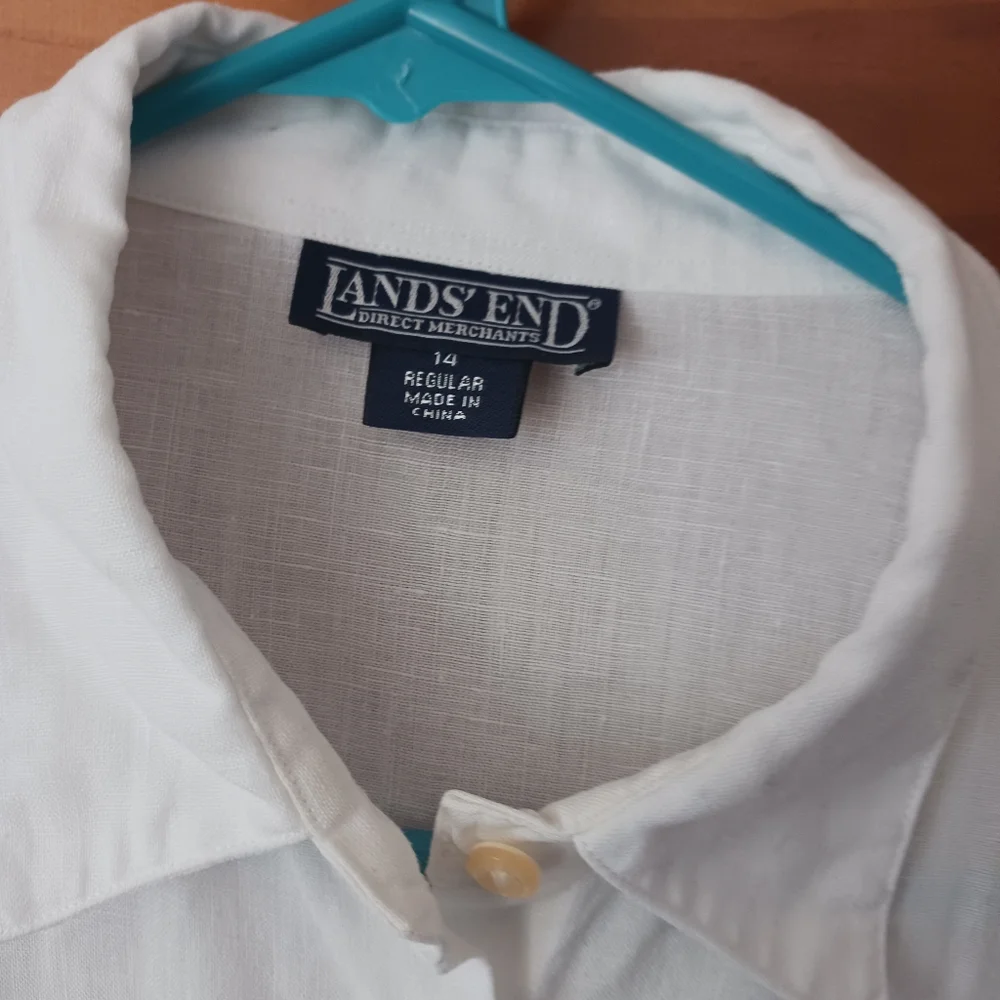 Lands' End White Linen Button Front Shirt sz 14 EUC - Picture 2 of 6